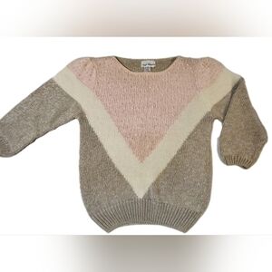 80s Vtg Grandmacore Soft Angora Rabbit Hair Beaded Color Block Sweater Womens M